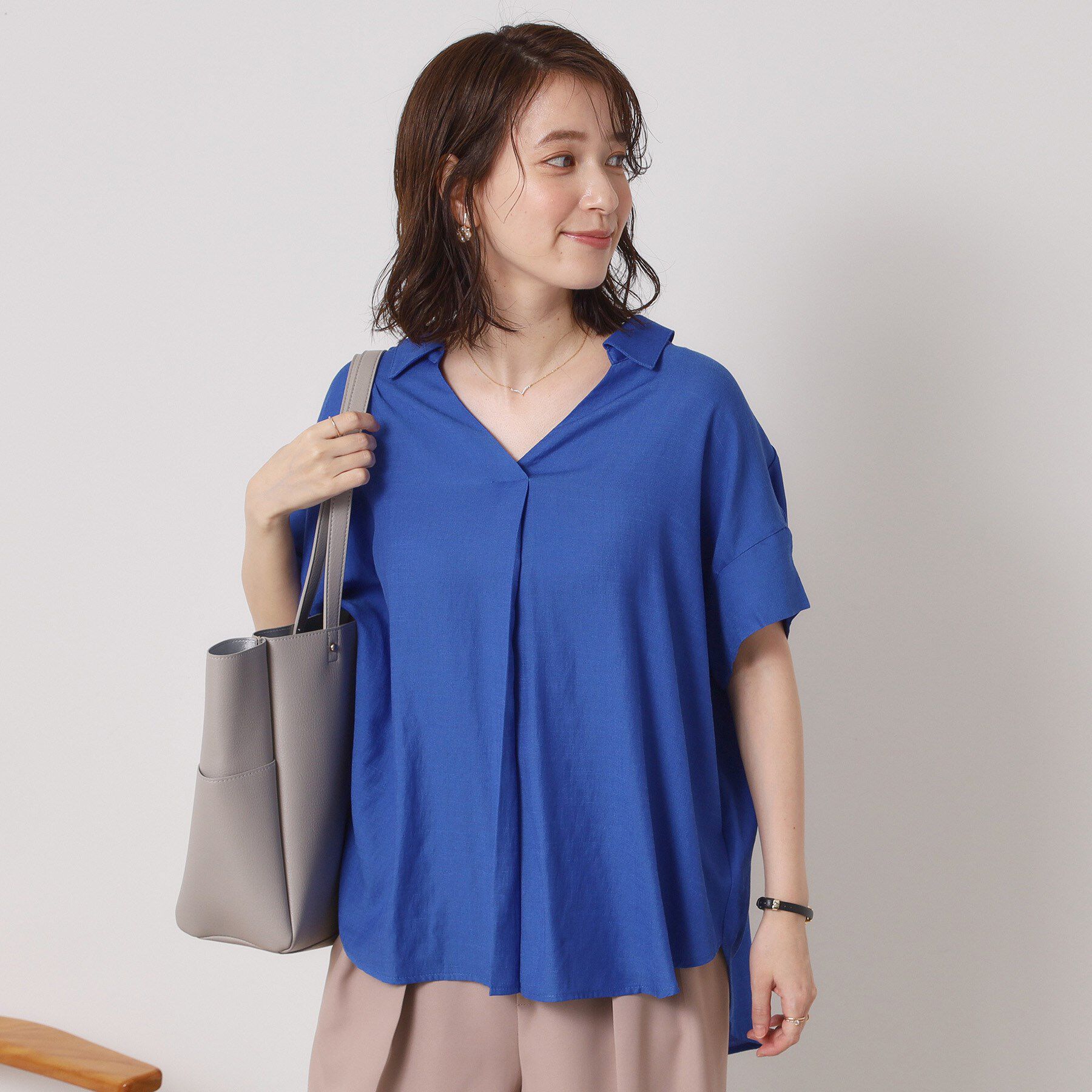 ITS&rsquo;DEMO「【接触冷感／手洗い可】強撚スラブスキッパーブラウス」|シャツ・ブラウス|