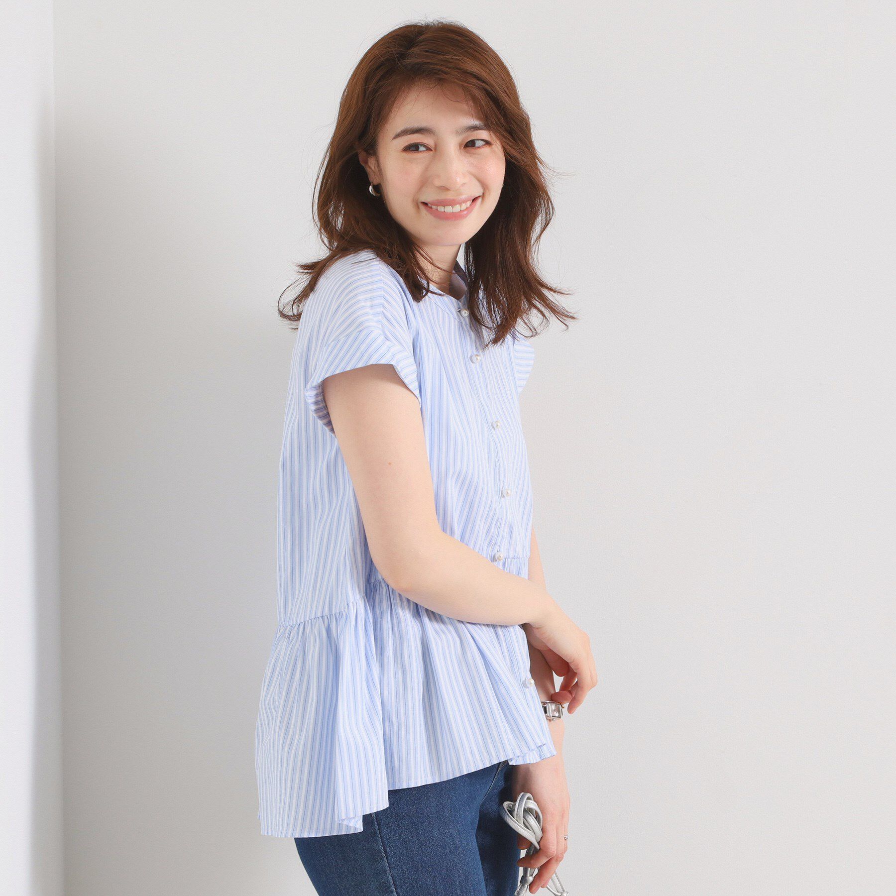 ITS&rsquo;DEMO「【接触冷感／手洗い可】ストライプペプラムブラウス」|シャツ・ブラウス|