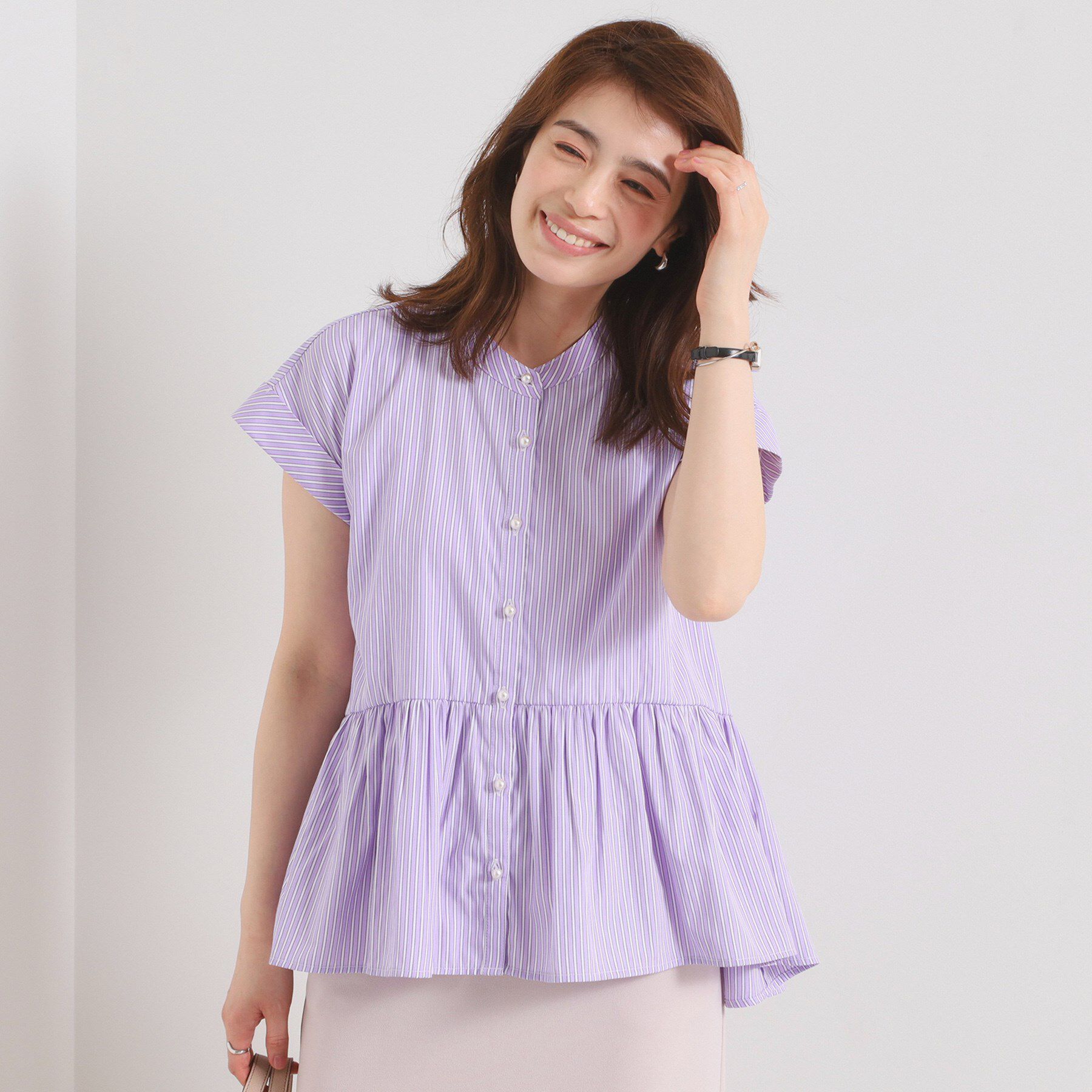 ITS&rsquo;DEMO「【接触冷感／手洗い可】ストライプペプラムブラウス」|シャツ・ブラウス|