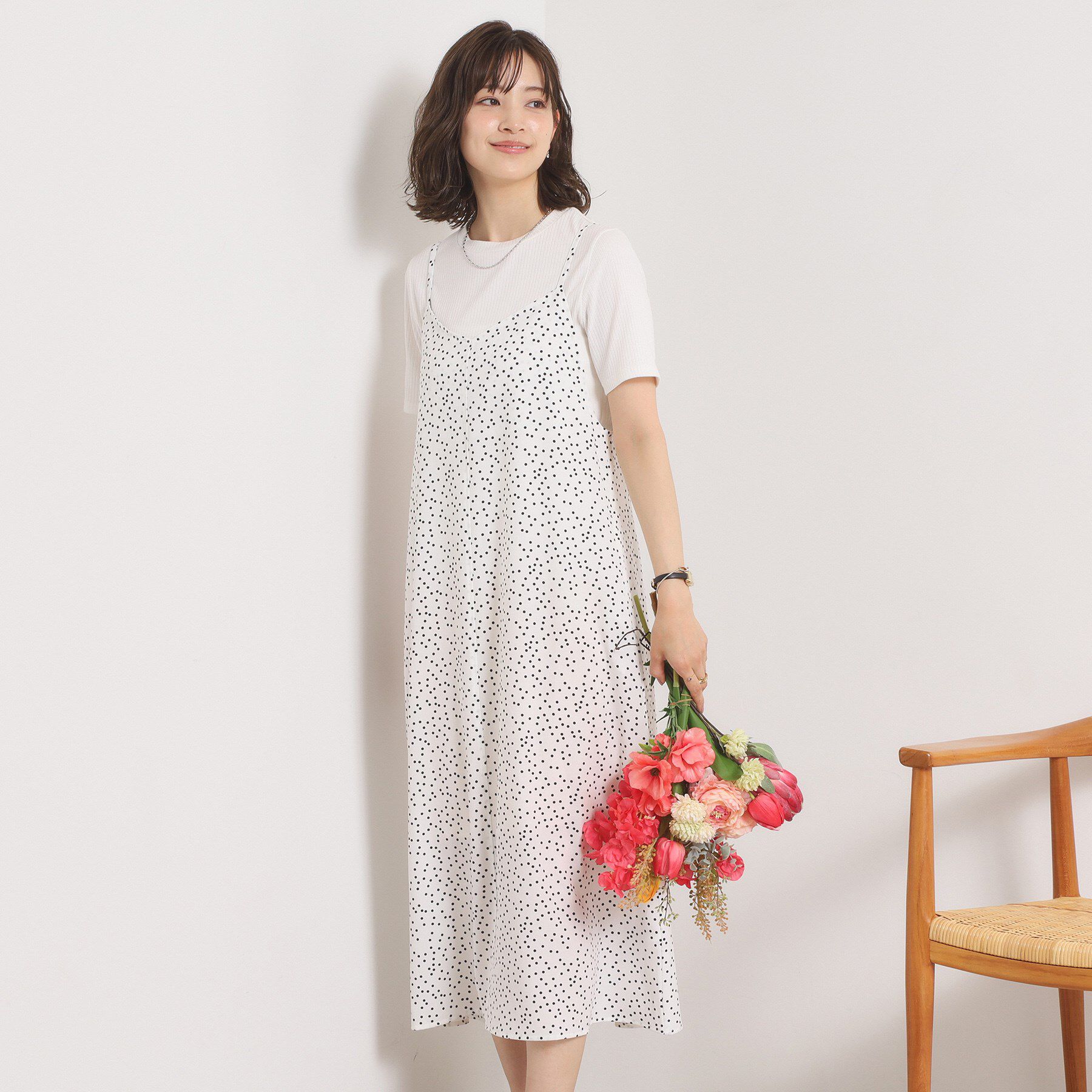 ITS&rsquo;DEMO「【UVカット／速乾／冷感／洗濯機OK／洗濯後しわになりにくい】麻調ストレッチキャミワンピ＜ラク服シリ」|ワンピース|オフホワイト(103