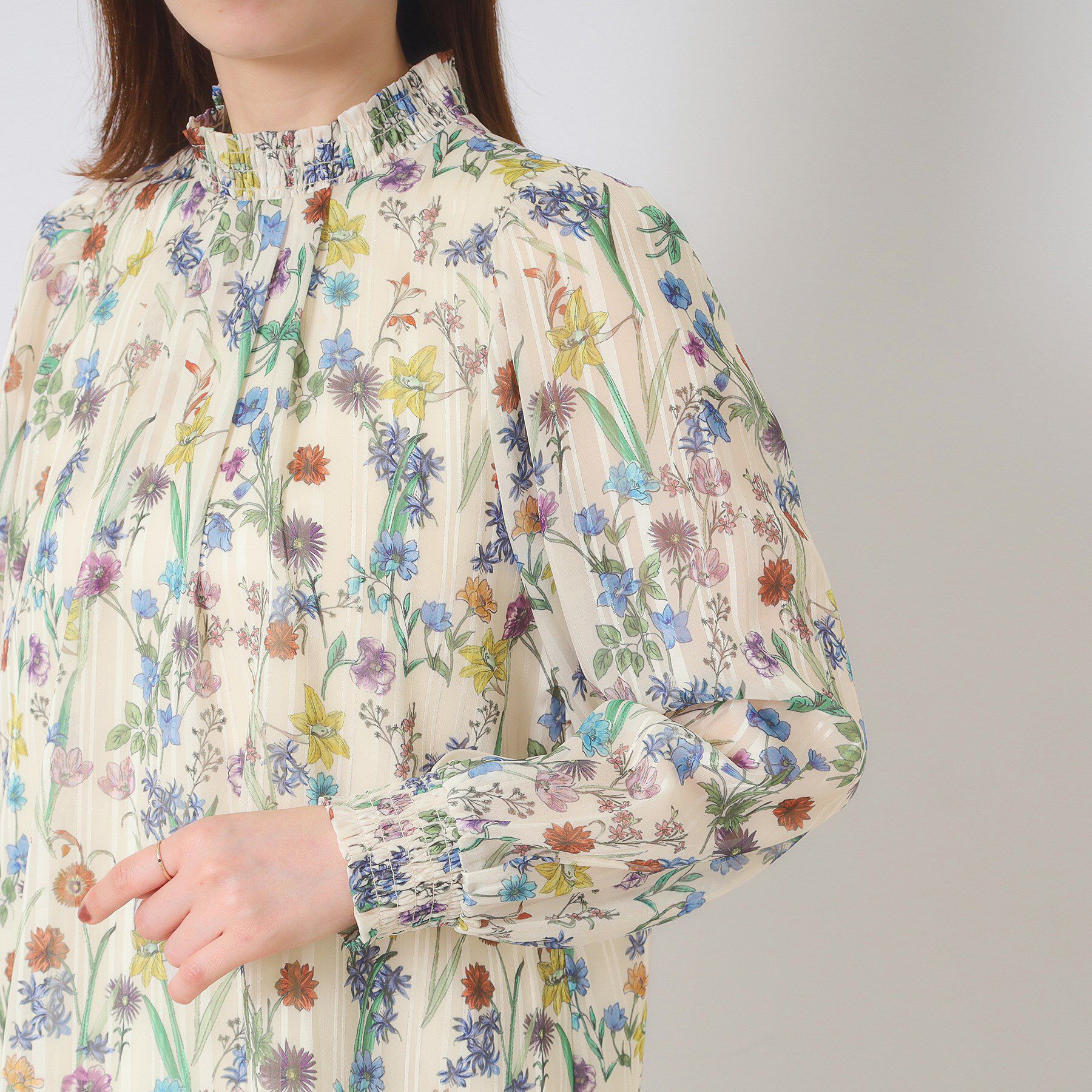 ITS&rsquo;DEMO「【手洗い可／セットアップ可】ラメストライプ花柄ブラウス」|シャツ・ブラウス|