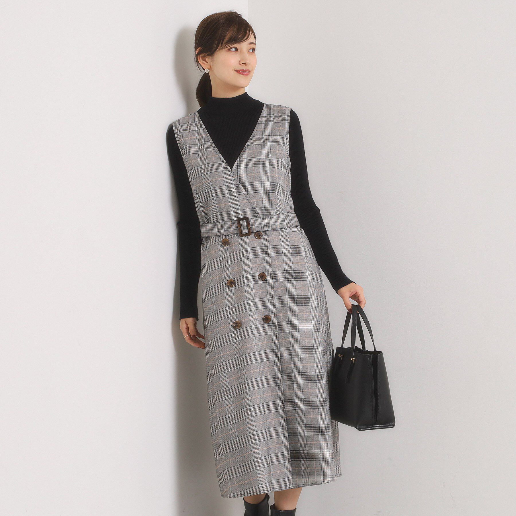 ITS&rsquo;DEMO「【手洗い可】チェック柄ジャンスカ」|ワンピース|グレー(212)