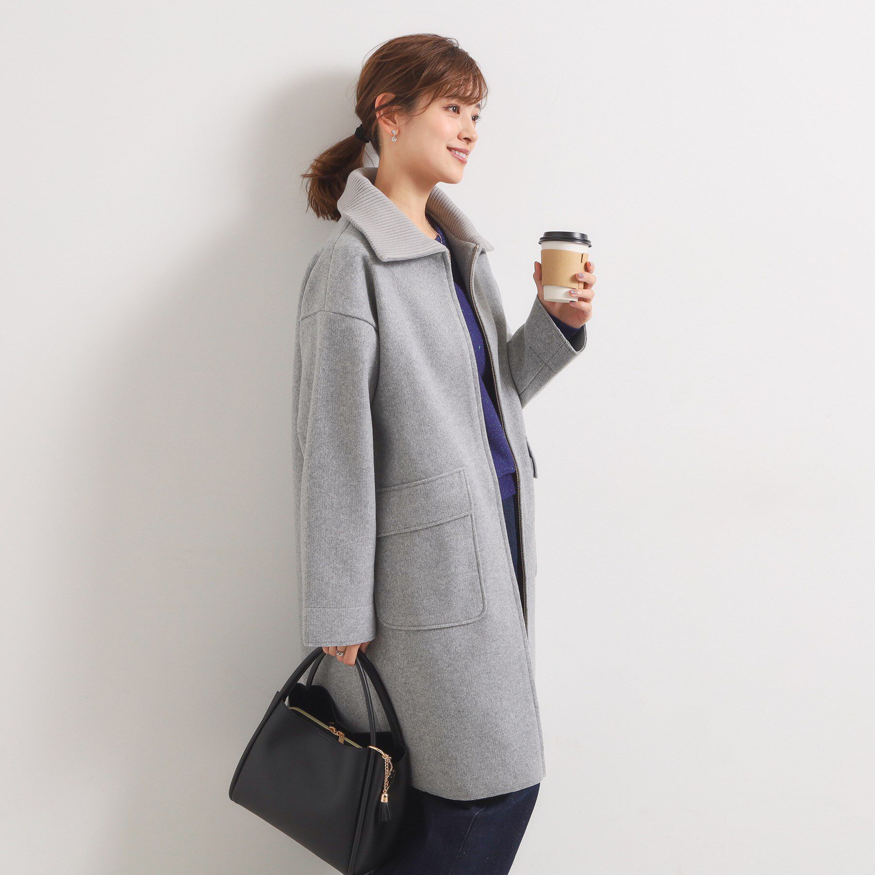 ITS&rsquo;DEMO「裏リブ襟付きコート」|ステンカラーコート|