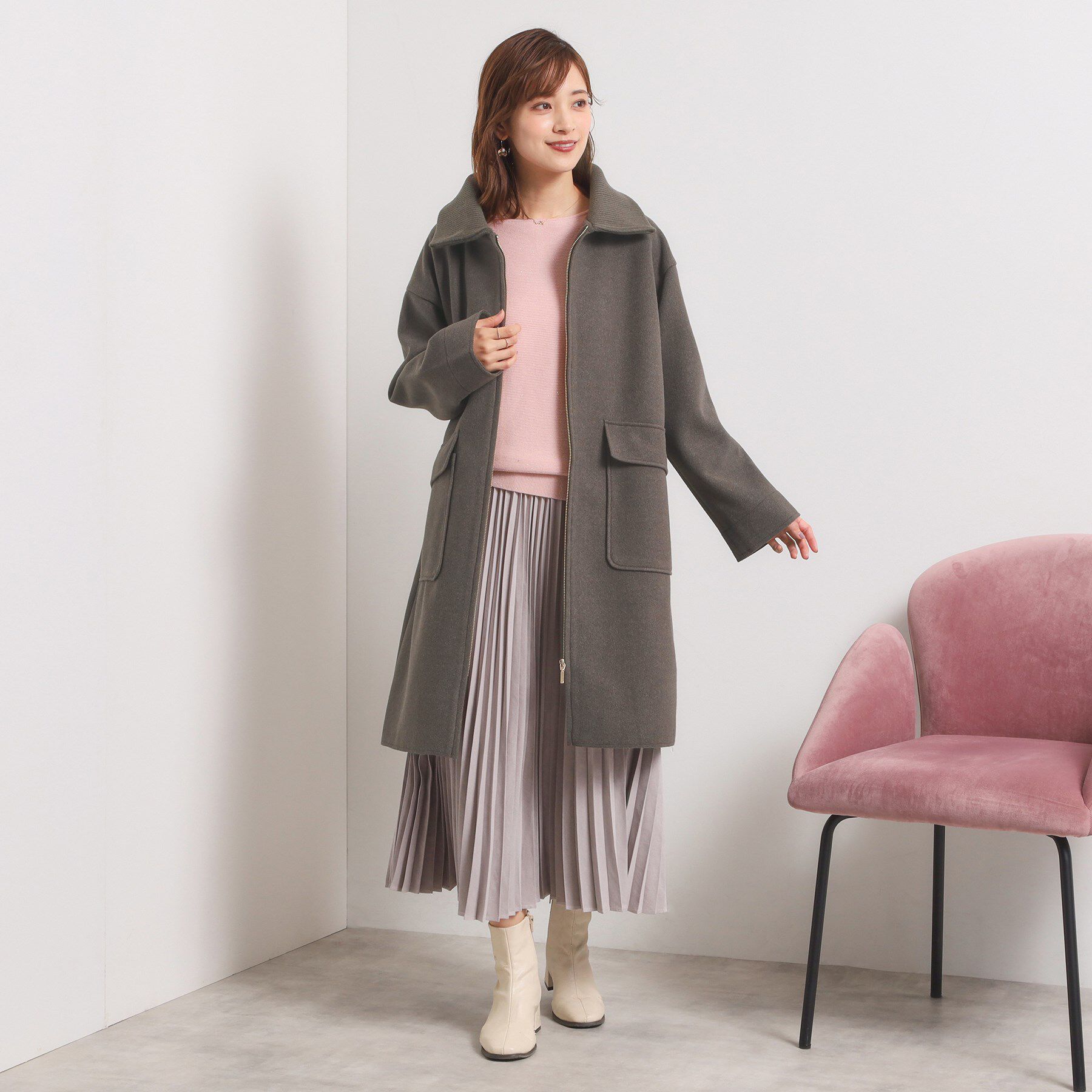 ITS&rsquo;DEMO「裏リブ襟付きコート」|ステンカラーコート|