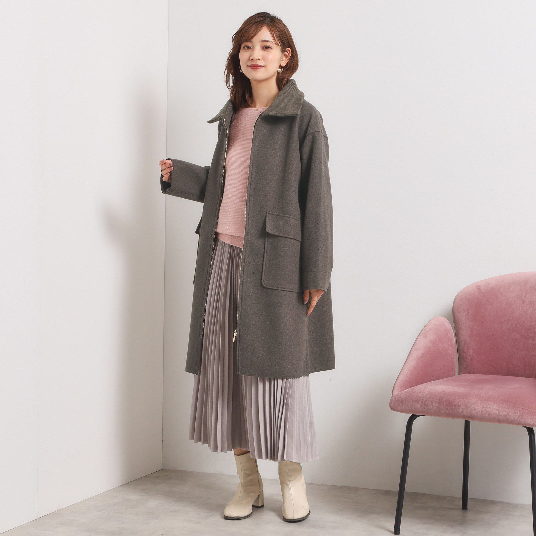 ITS&rsquo;DEMO「裏リブ襟付きコート」|ステンカラーコート|