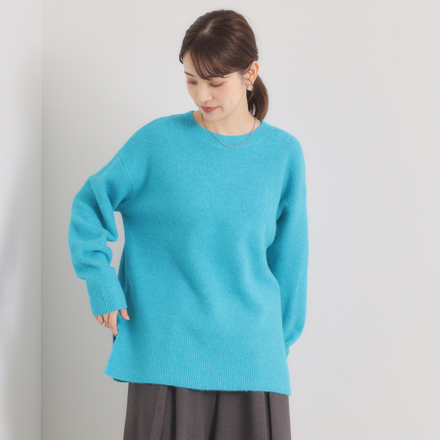 ITS&rsquo;DEMO「【洗濯機OK】ミックスヤーンクルーニット」|ニット・セーター|ブルー(092)