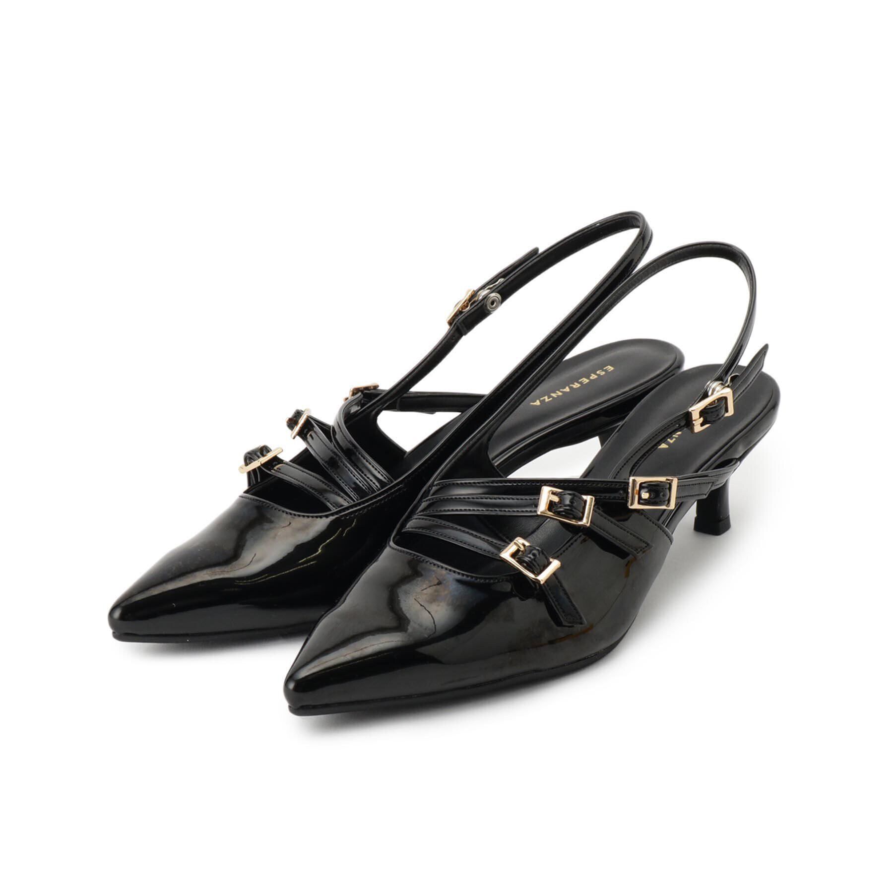 ESPERANZA「バックストラップミドルヒールパンプス」|パンプス|ﾌﾞﾗｯｸ(219)