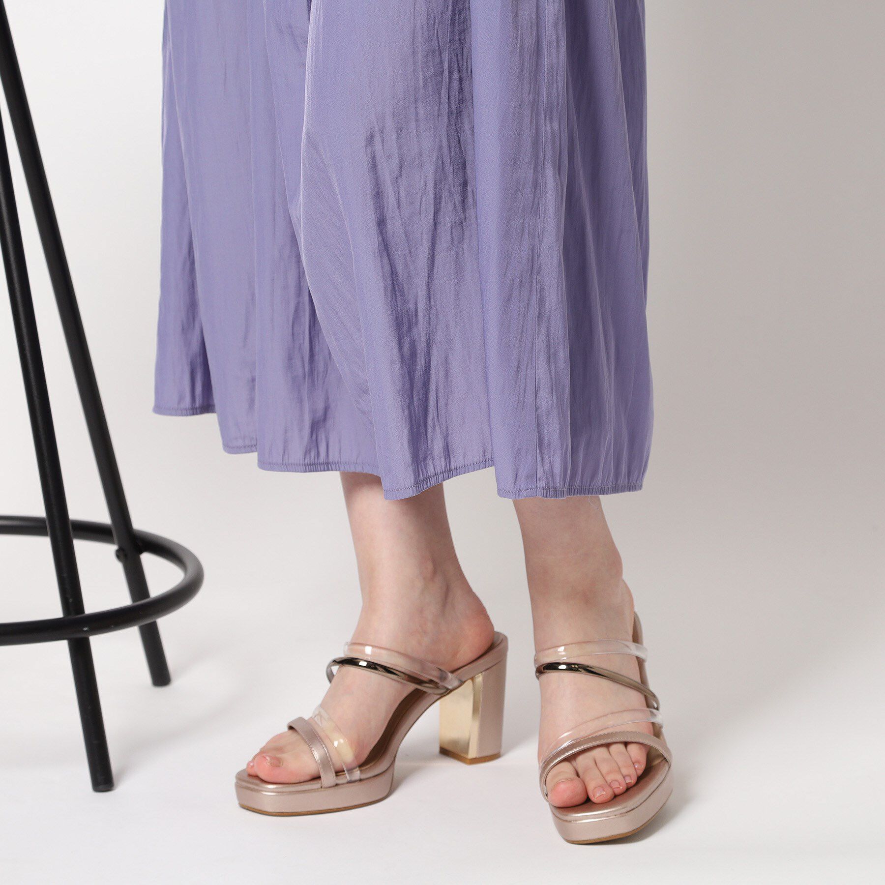 ESPERANZA「クリア&times;メタリックラインコンビヒールサンダル」|サンダル|