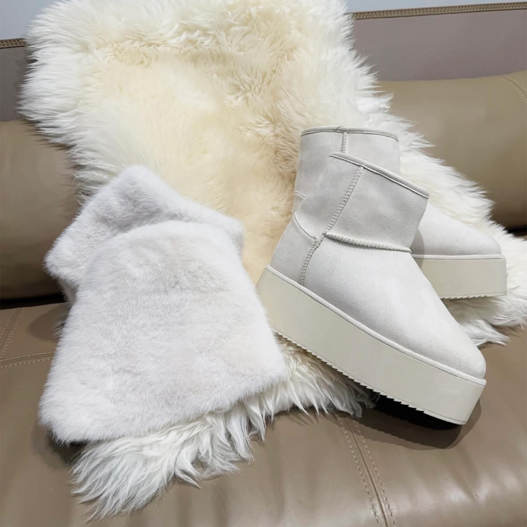 ESPERANZA「【EC先行販売】フェイクファー付き2WAYムートン調ブーツ」|ショートブーツ|