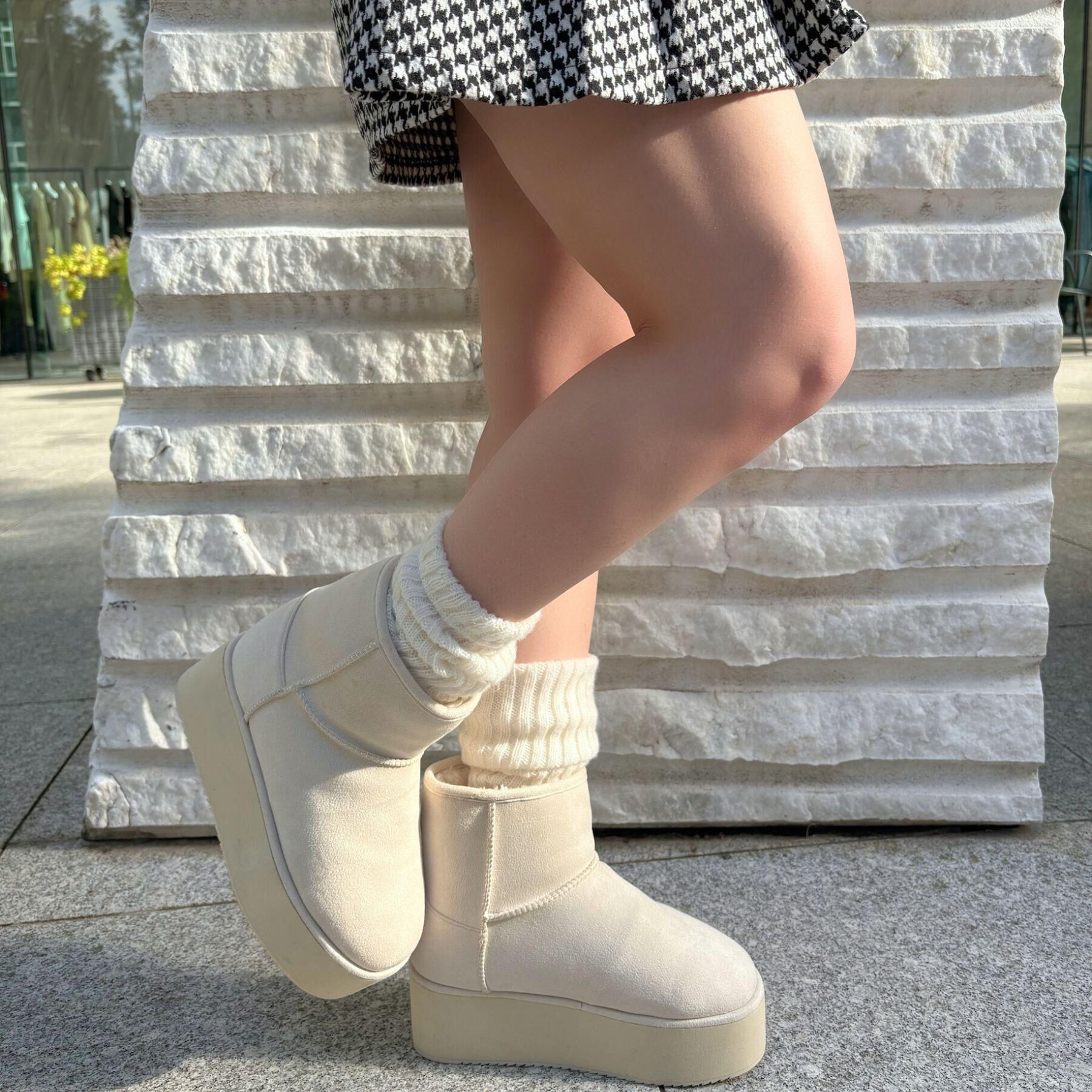 ESPERANZA「【EC先行販売】フェイクファー付き2WAYムートン調ブーツ」|ショートブーツ|