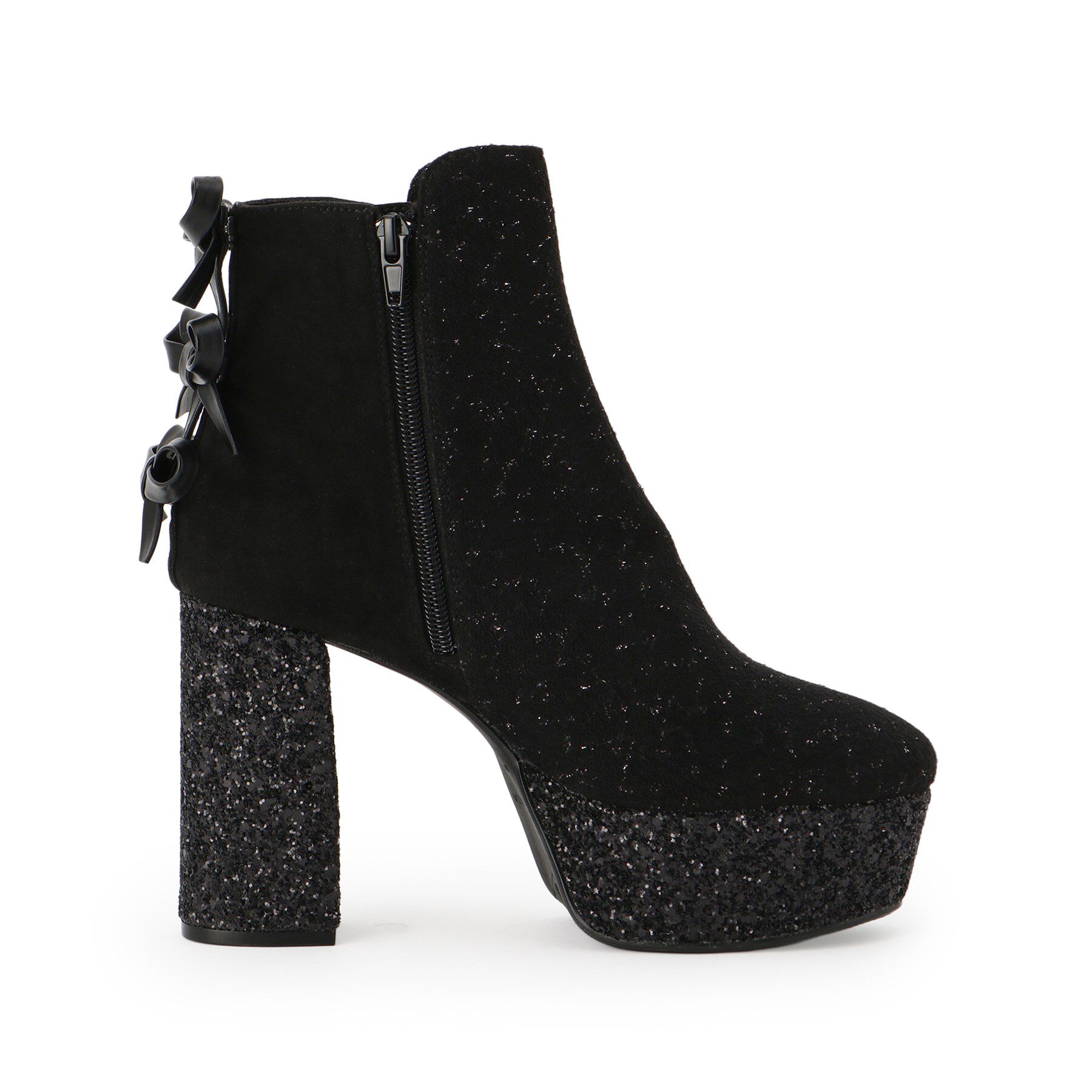 ESPERANZA「【ラク盛り/ショートブーツ】バックリボングリッターヒールショートブーツ」|ショートブーツ|