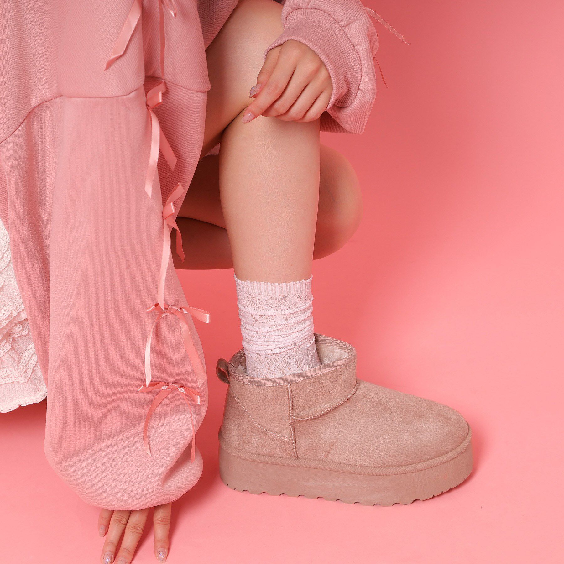 csT&P「厚底プレーンフェイクムートン」|ショートブーツ|