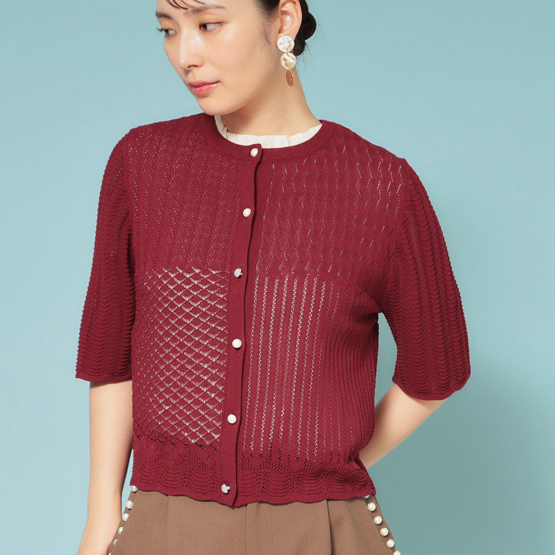 SunaUna「【新作／透かし柄／3色展開】スカラップカーディガン」|カーディガン|