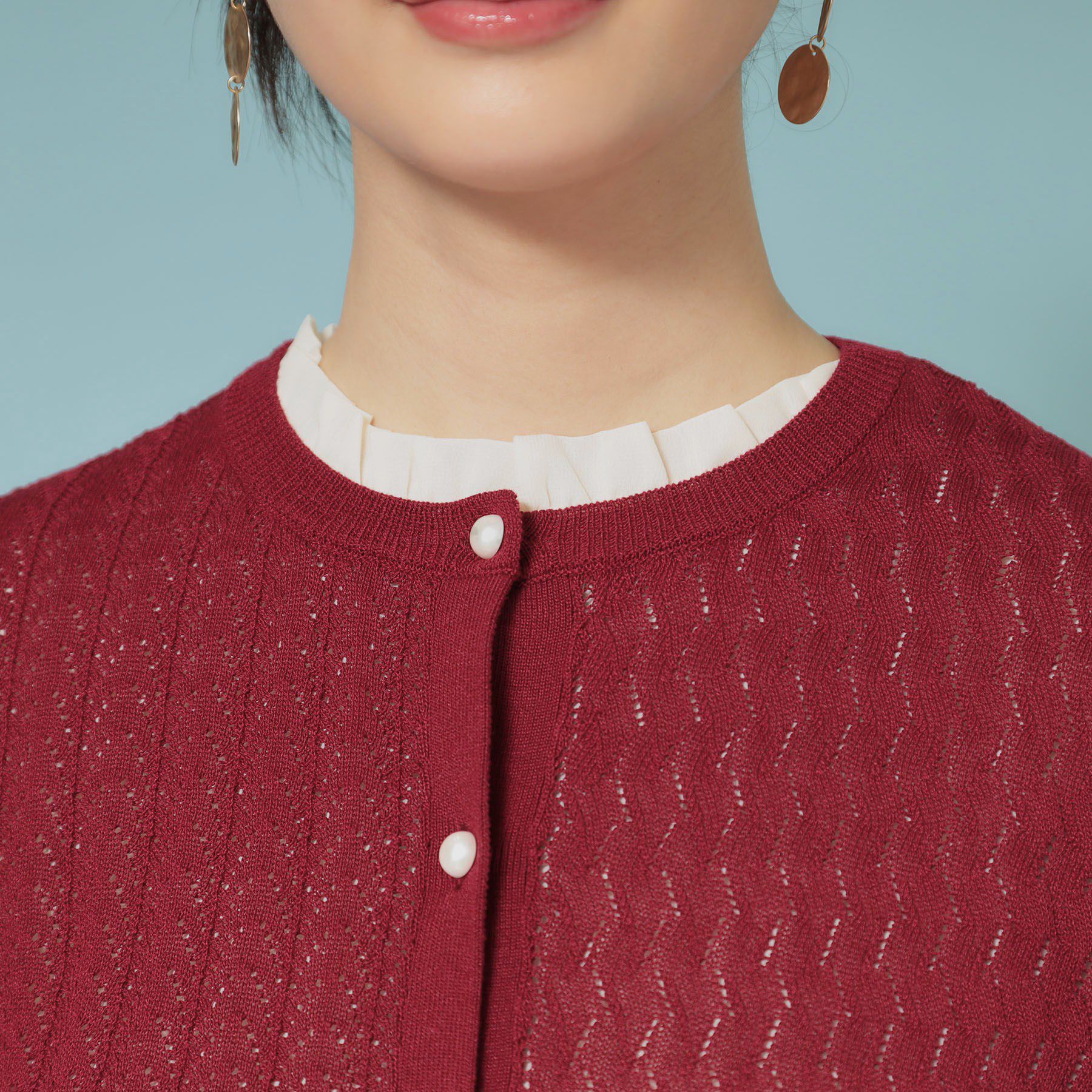 SunaUna「【新作／透かし柄／3色展開】スカラップカーディガン」|カーディガン|