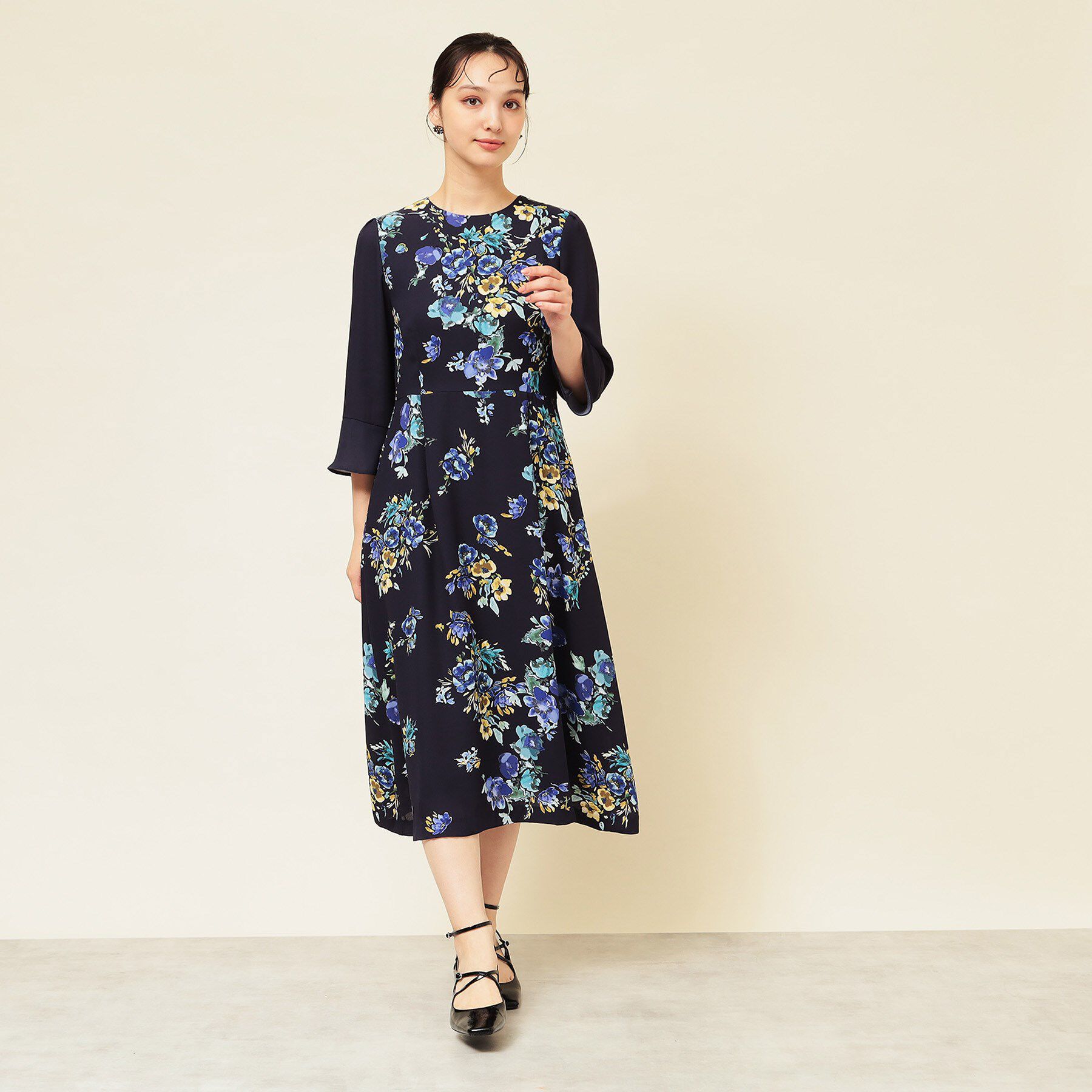 SunaUna「【co creation and yours／SS～L】花柄パネルワンピース」|ワンピース|ネイビー(294)