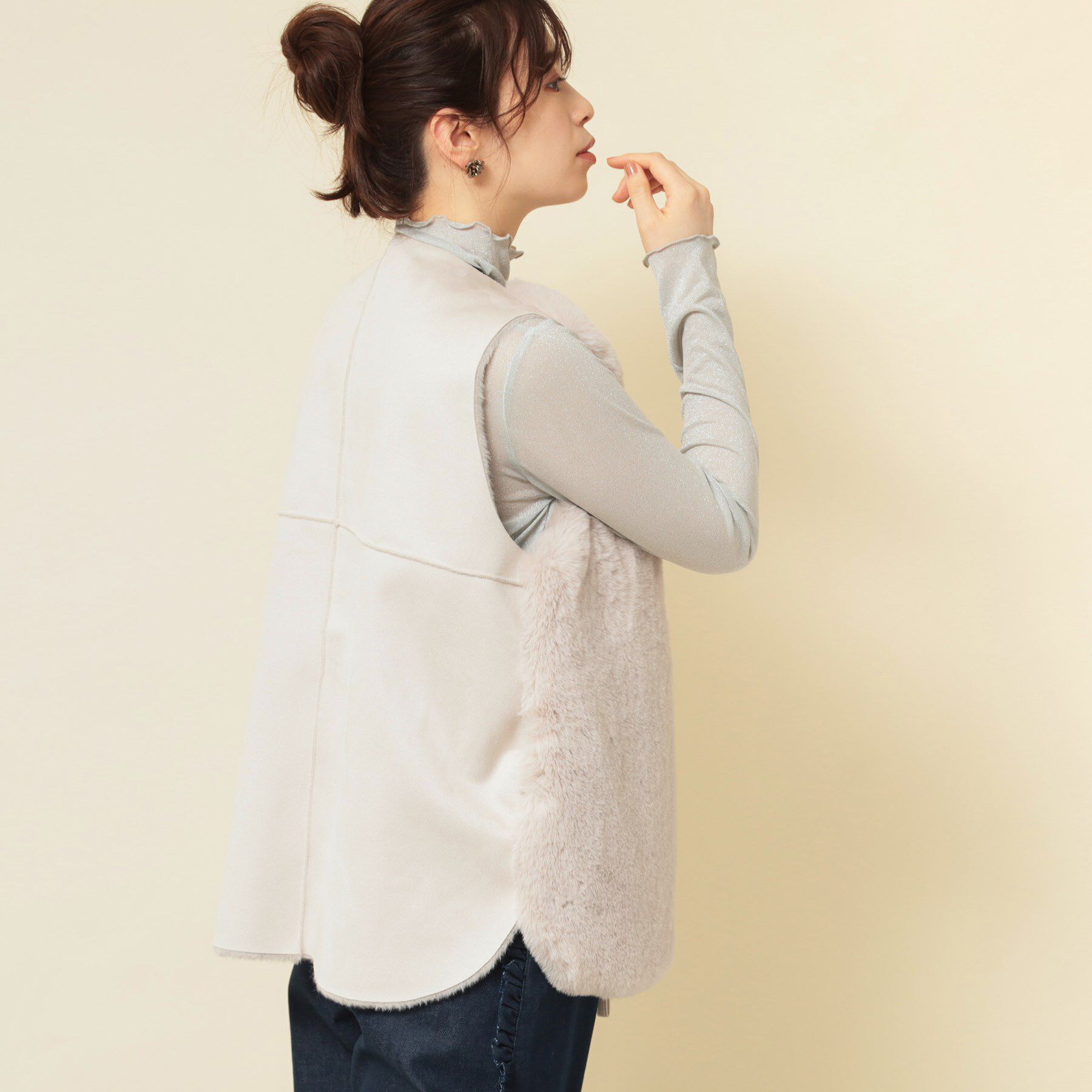 SunaUna「【3色展開】フェイクファーベスト」|ベスト・ジレ|