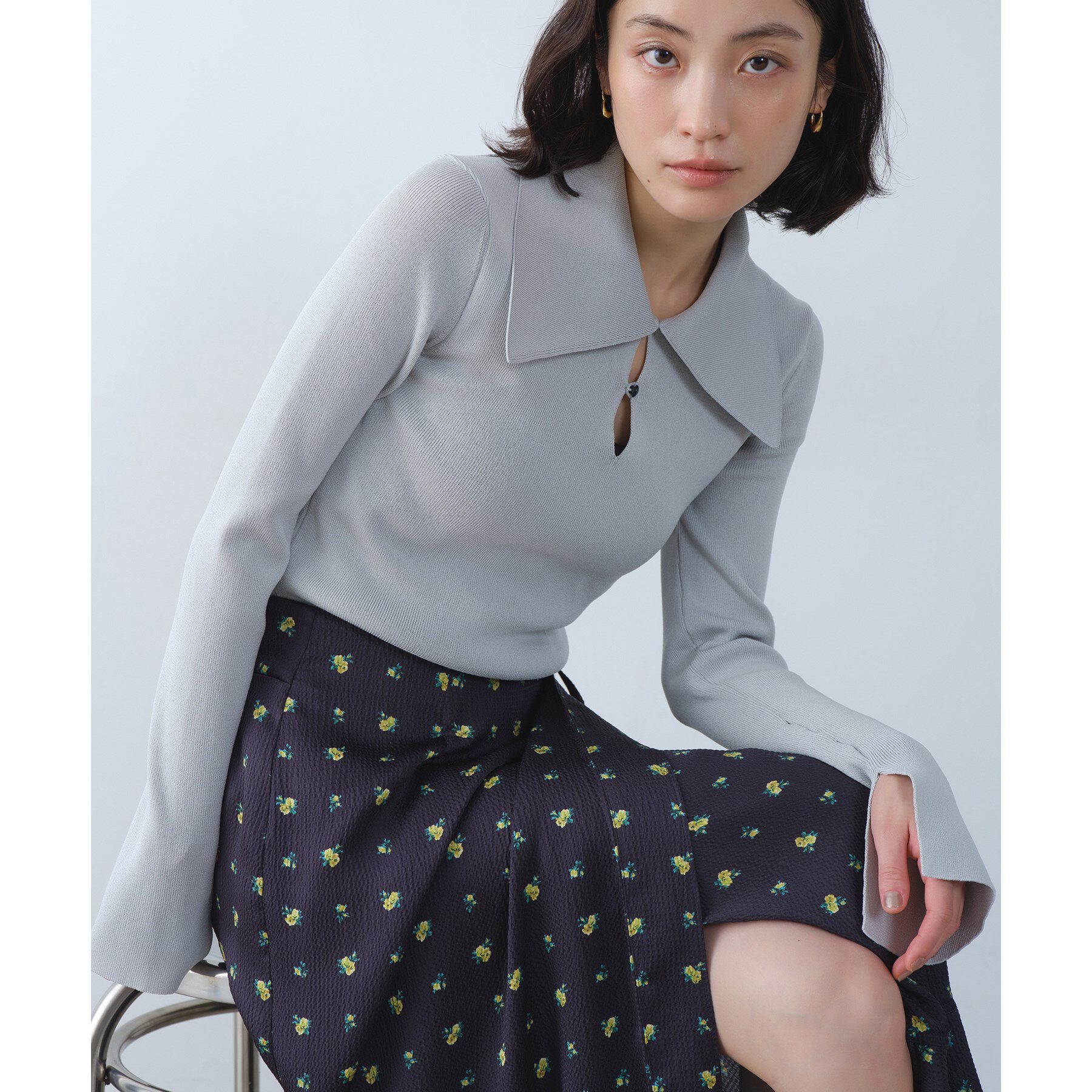 CODE A「design collar knit」|ニット・セーター|ブルー(091)