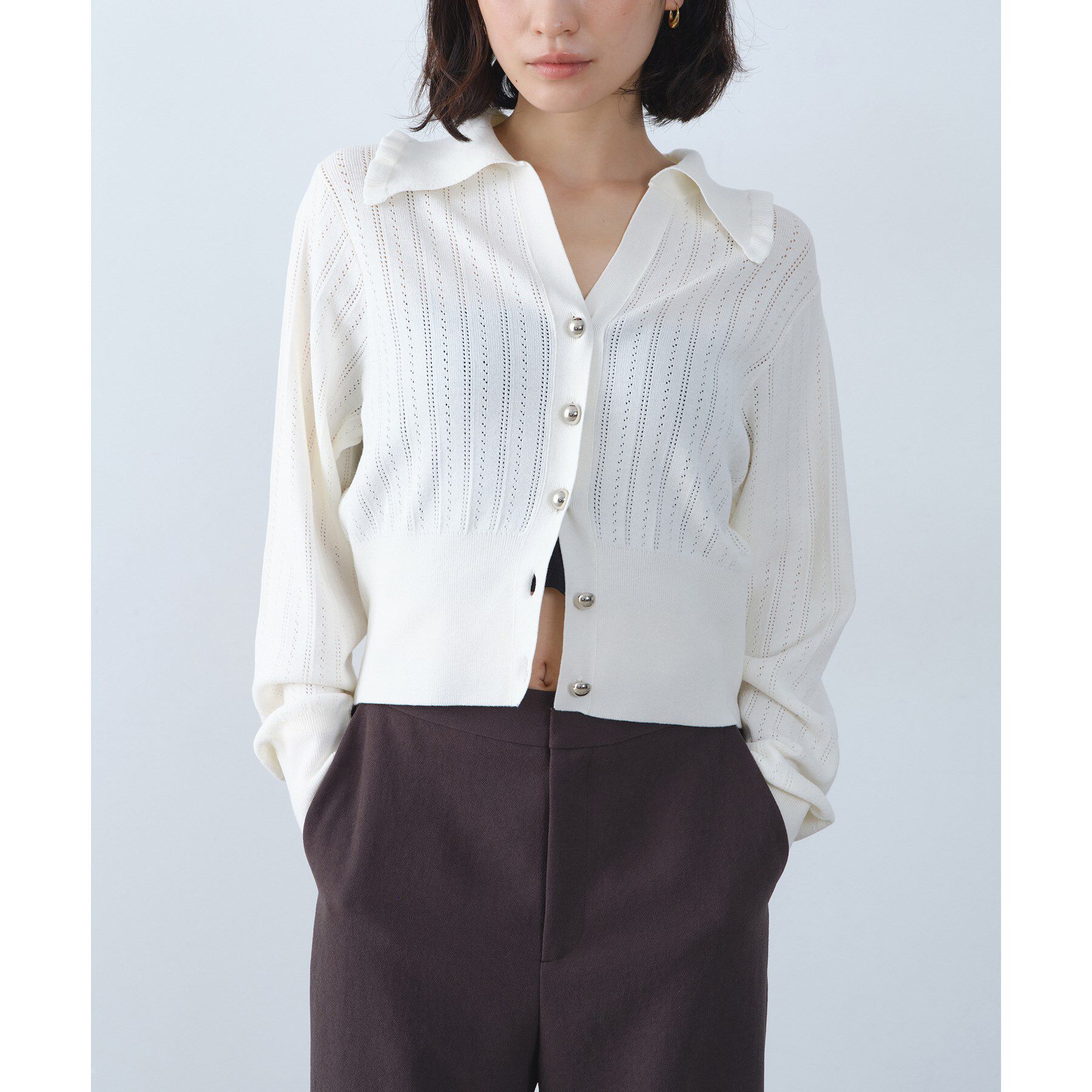 CODE A「sleek collar knit」|カーディガン|ホワイト(001)