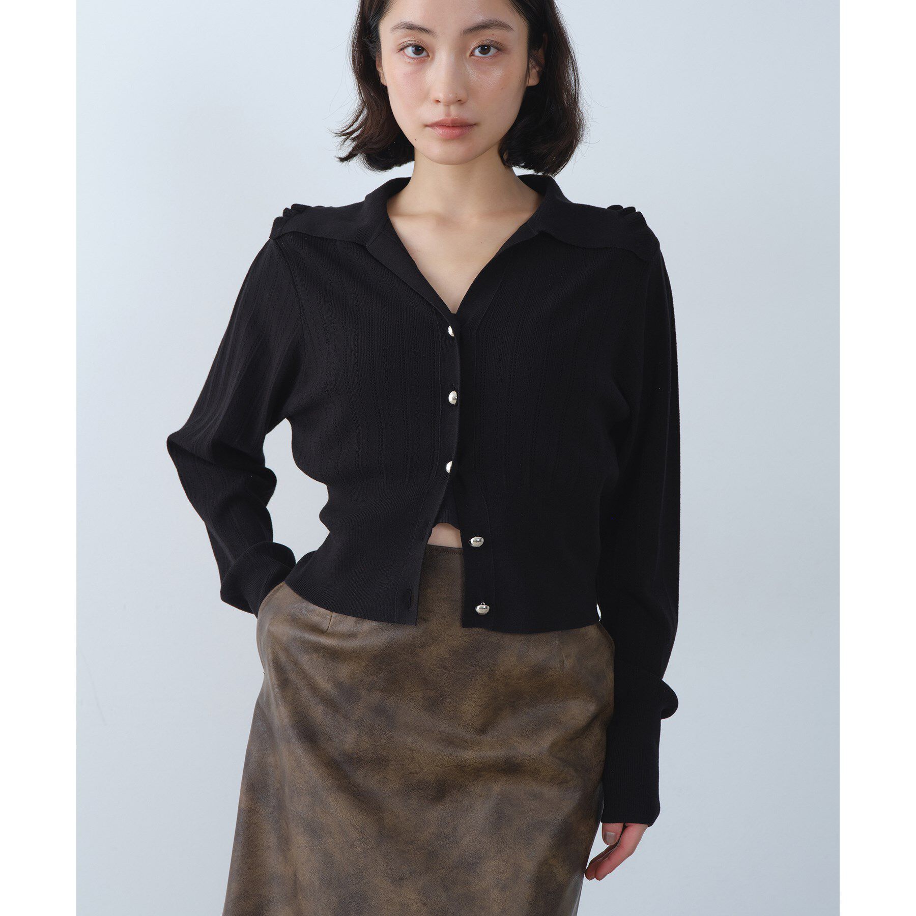 CODE A「sleek collar knit」|カーディガン|ブラック(019)
