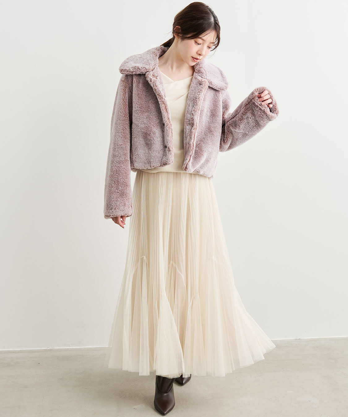 COCO DEAL「ショートファージャケット」|ステンカラーコート|