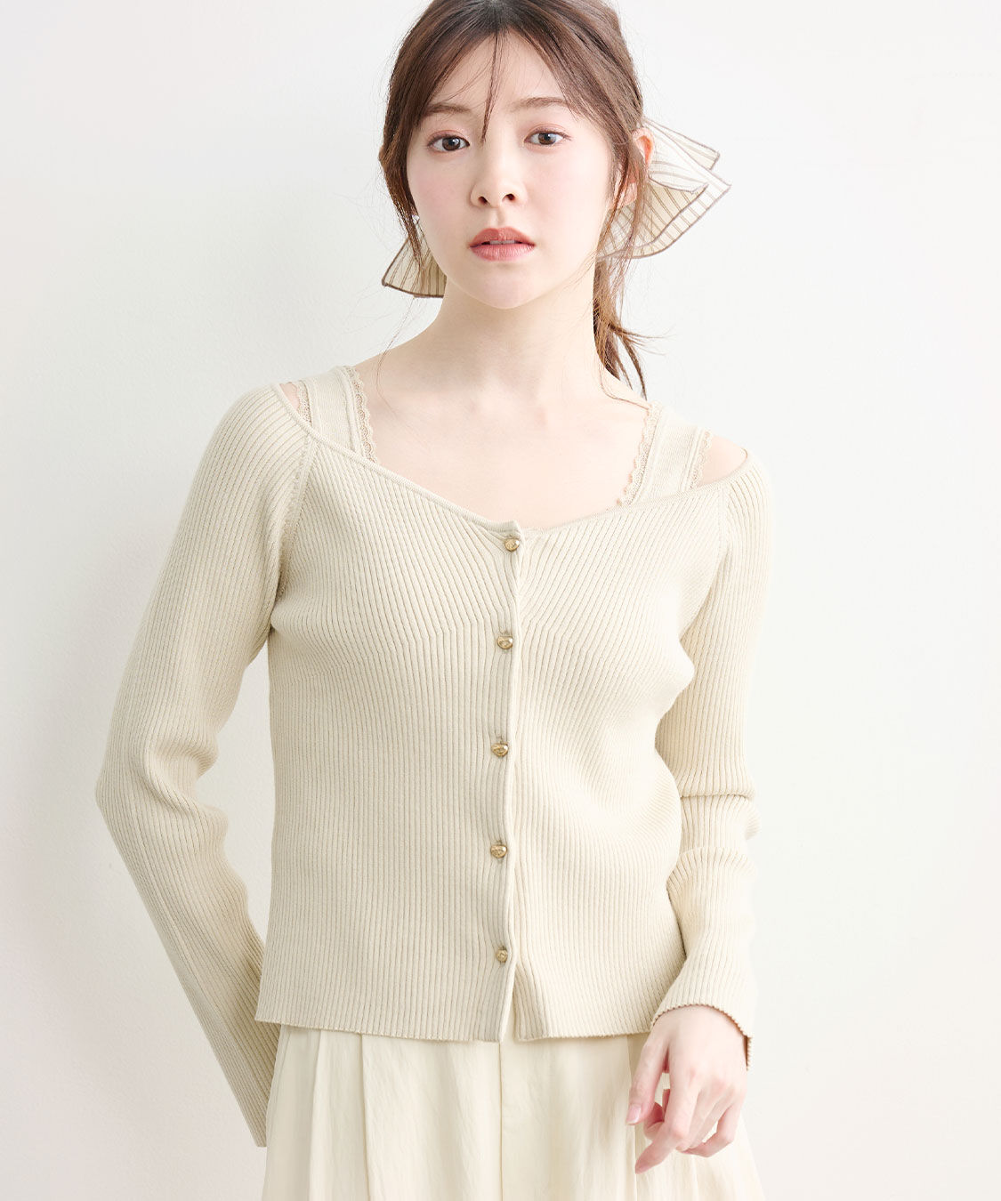 COCO DEAL「Vネックリブニットカーディガン」|ニット・セーター|オフ