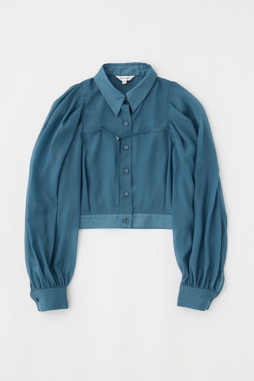 MOUSSY「SHEER TUCK SLEEVE ブラウス」|シャツ・ブラウス|L/BLU1