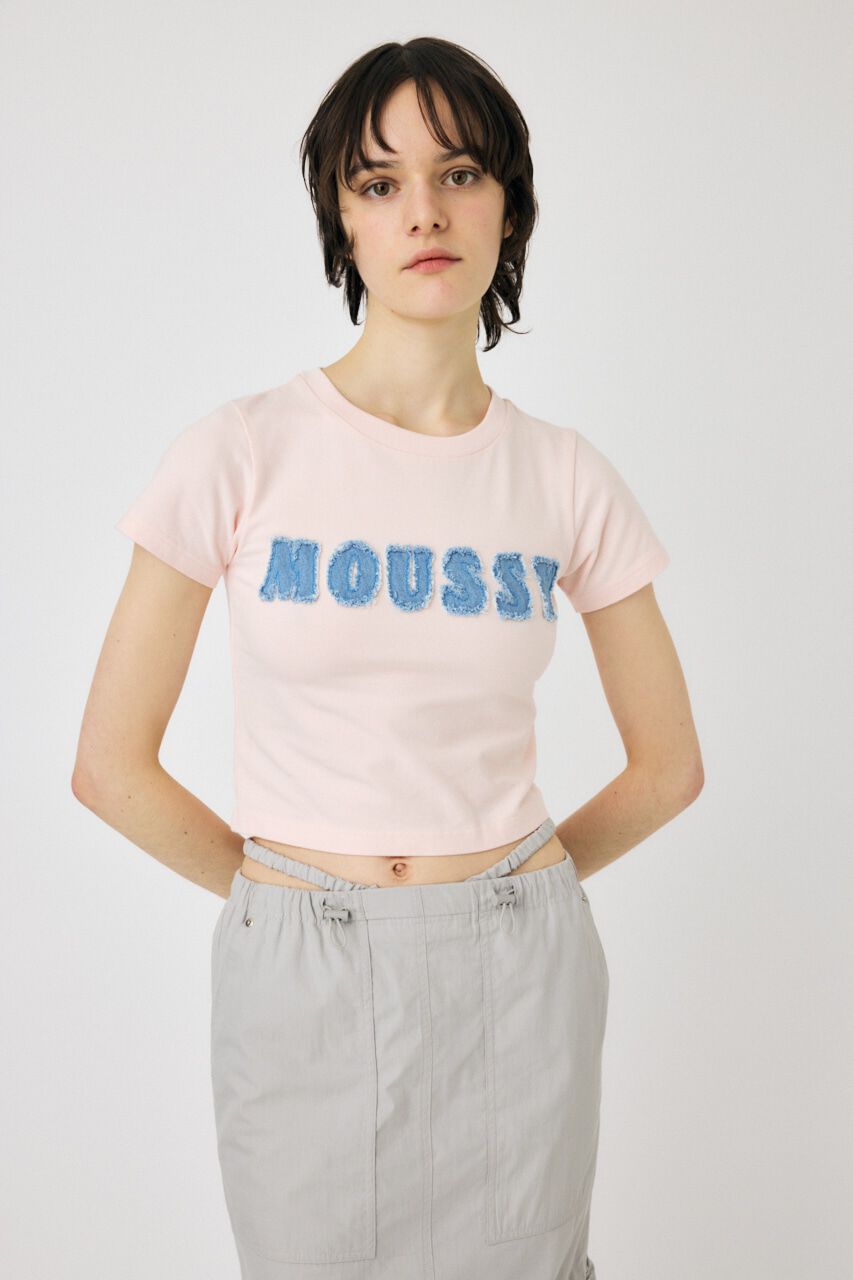 MOUSSY「PATCH DENIM MOUSSY TINY Tシャツ」|Tシャツ・カットソー|L/PNK1