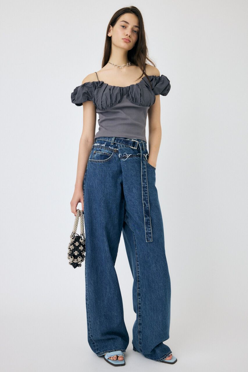 MOUSSY「FOLD WAIST WIDE STRAIGHT」|デニム|