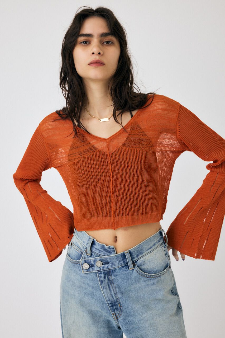 MOUSSY「MESH V NECK ニットトップス」|ニット・セーター|