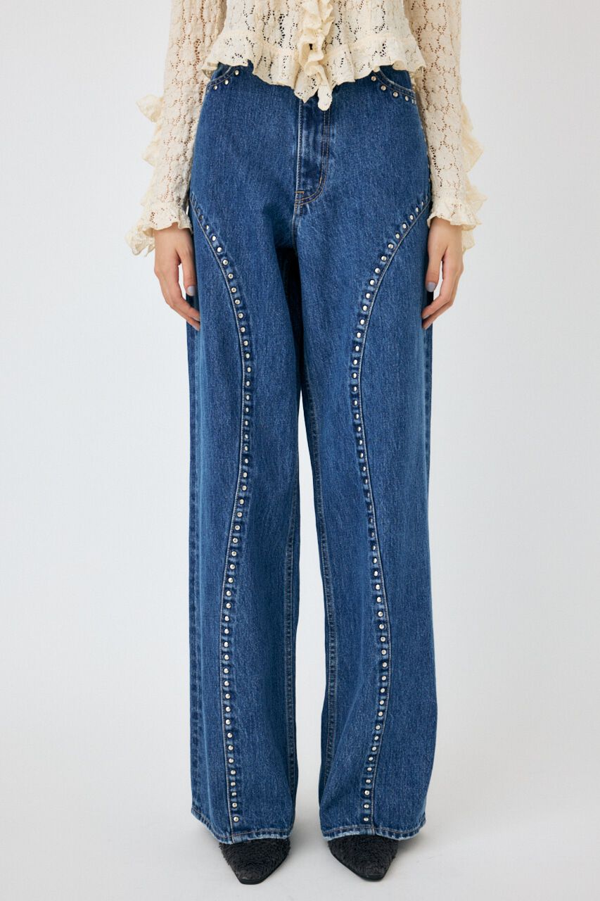 MOUSSY「STUDDED ワイドストレートデニム」|デニム|