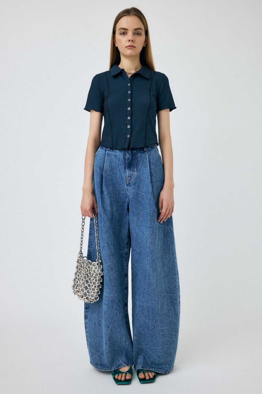 MOUSSY「WAVY TUCK BAGGY」|デニム|BLU