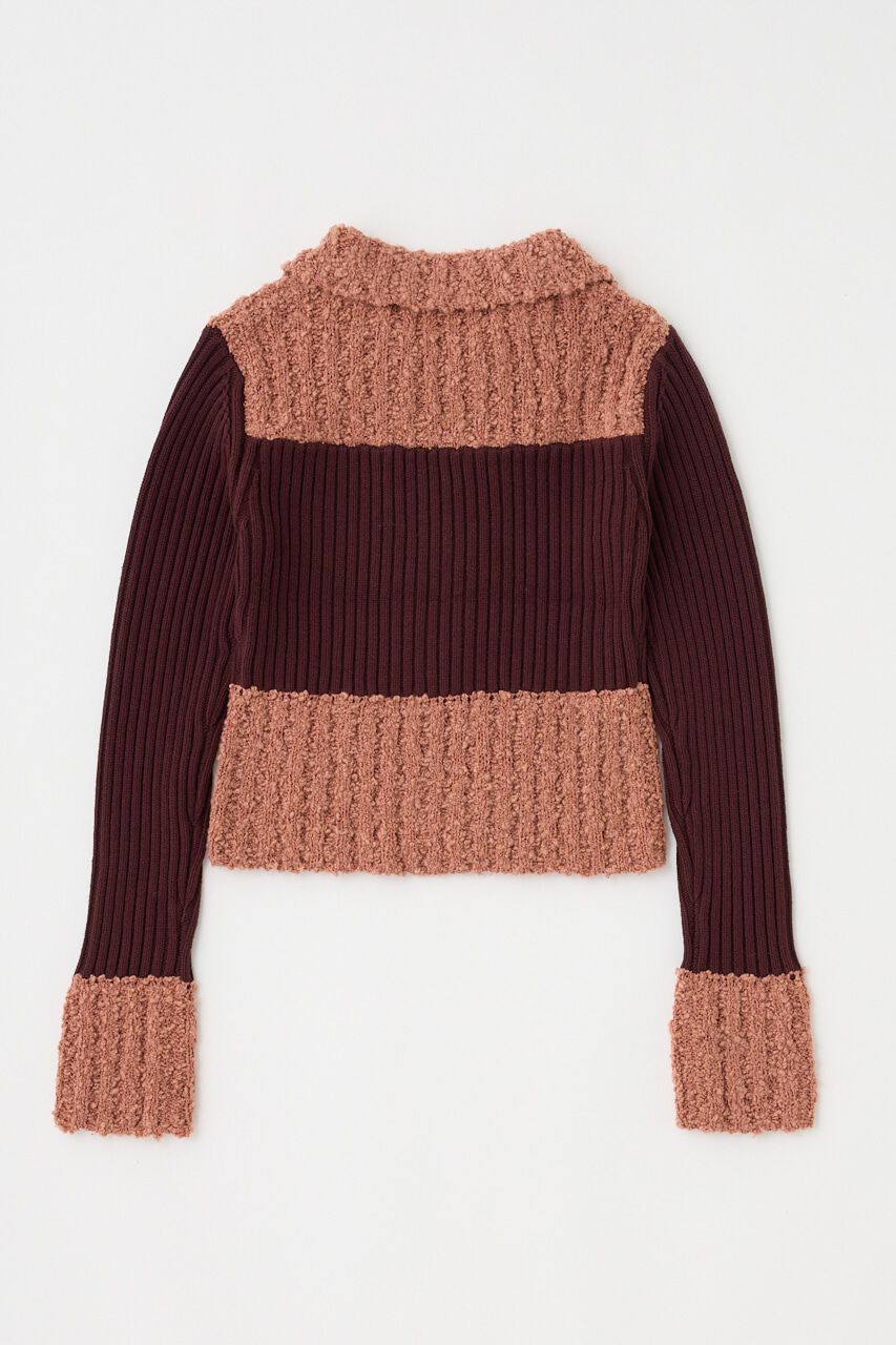 MOUSSY「MIX PATTERN ZIP UP POLO カーディガン」|ニット・セーター|