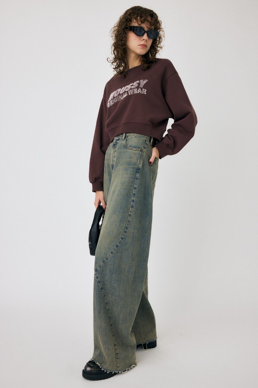 MOUSSY「RHINESTONE MOUSSY クロップド プルオーバー」|パーカー|