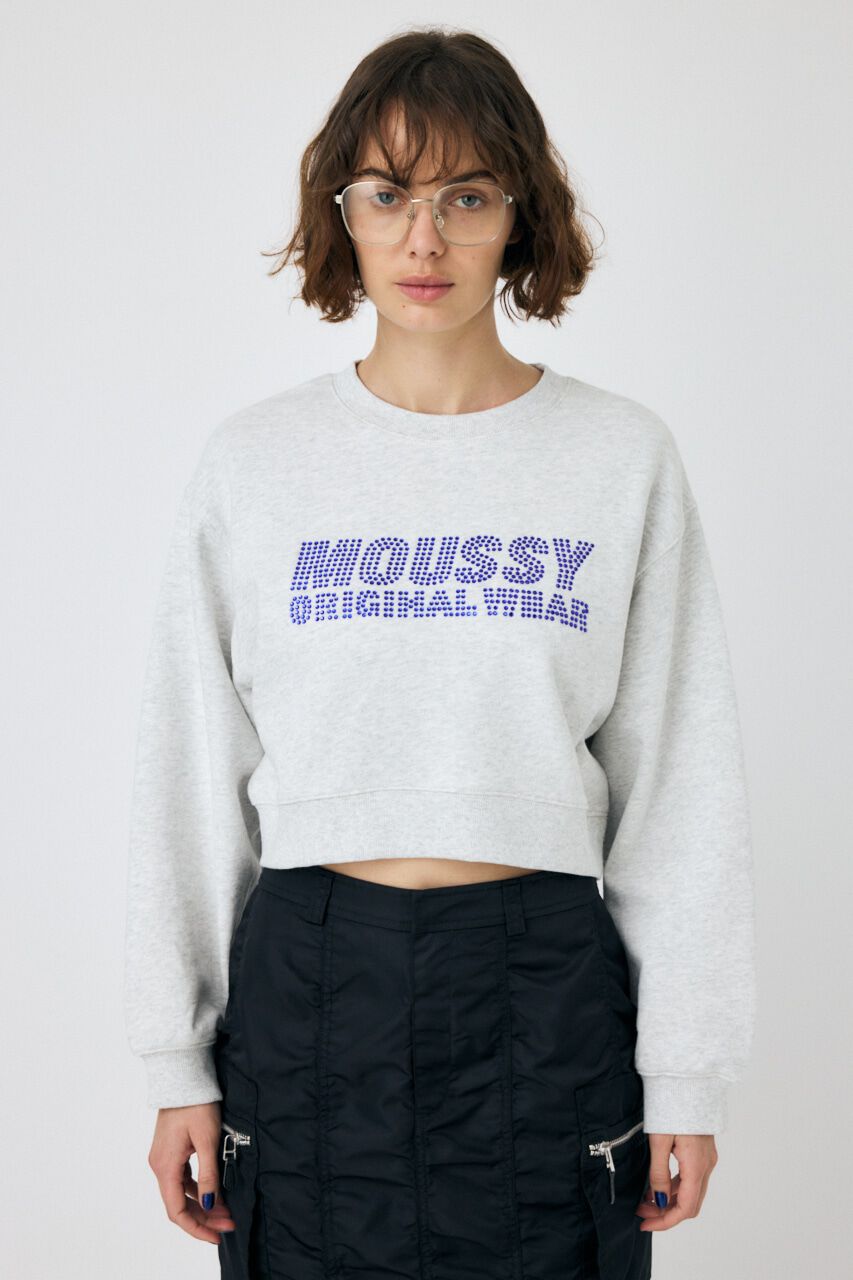 MOUSSY「RHINESTONE MOUSSY クロップド プルオーバー」|パーカー|
