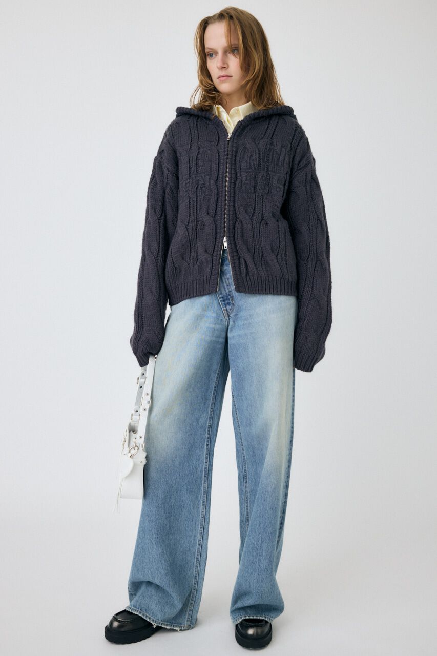 MOUSSY「CABLE ZIP UP ニットフーディ」|ニット・セーター|