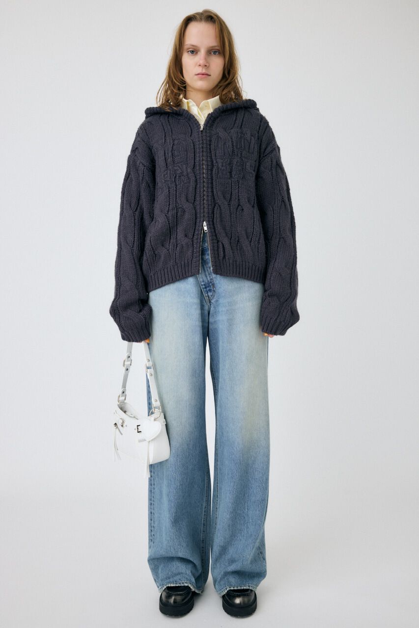 MOUSSY「CABLE ZIP UP ニットフーディ」|ニット・セーター|