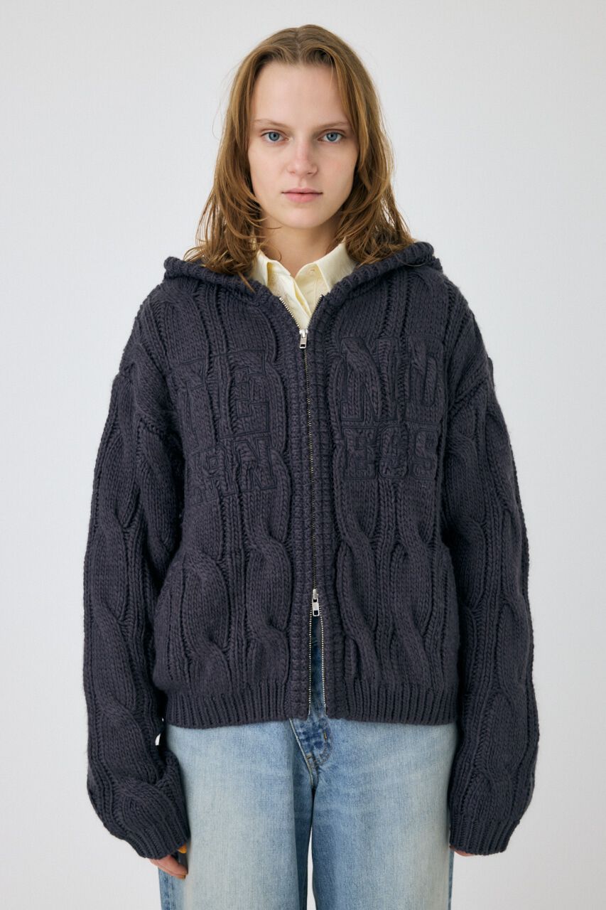 MOUSSY「CABLE ZIP UP ニットフーディ」|ニット・セーター|