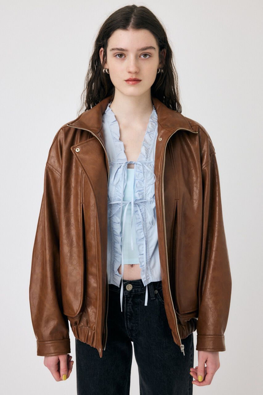 MOUSSY「GLOSSY F/LEATHER ブルゾン」|ブルゾン・スタジャン|BRN
