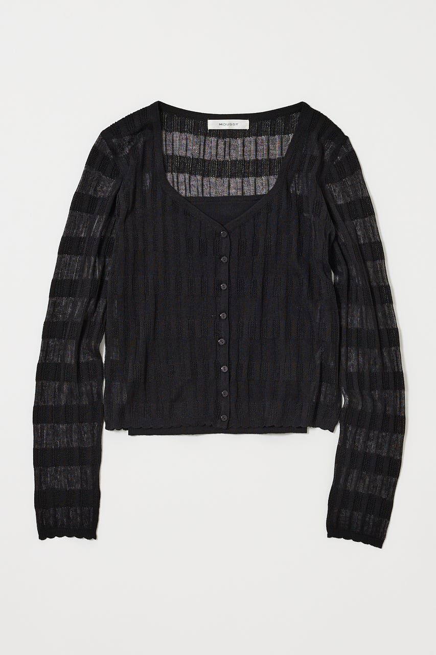 MOUSSY「SHEER BORDER カーディガン」|ニット・セーター|BLK