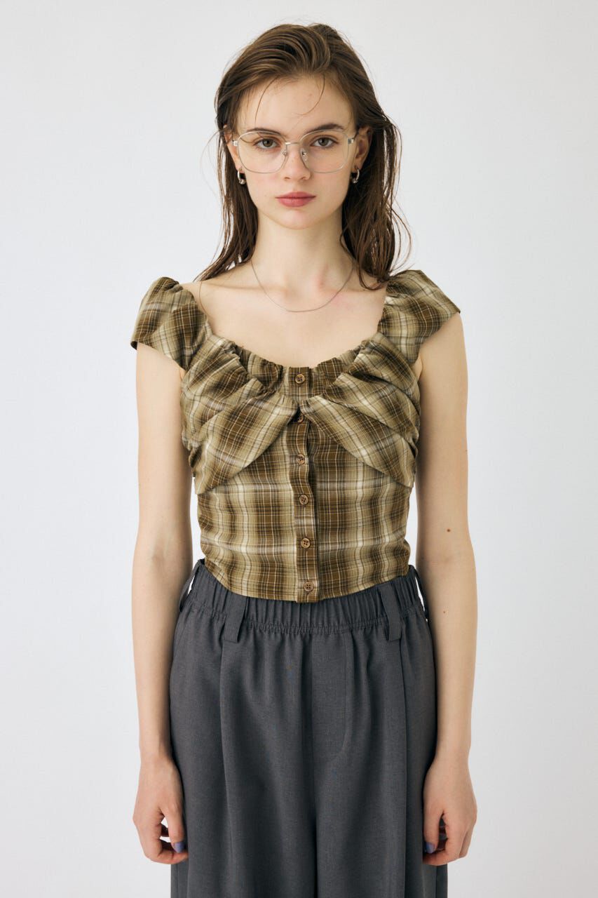 MOUSSY「LAYERED GATHERED CHECK ブラウス」|シャツ・ブラウス|