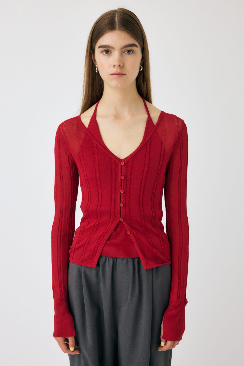 MOUSSY「SHEER CABLE カーディガン」|カーディガン|