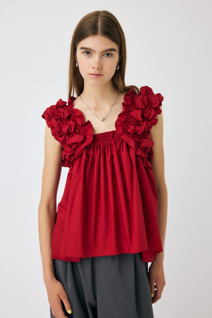 MOUSSY「SHOULDER FRILLS トップス」|その他|RED