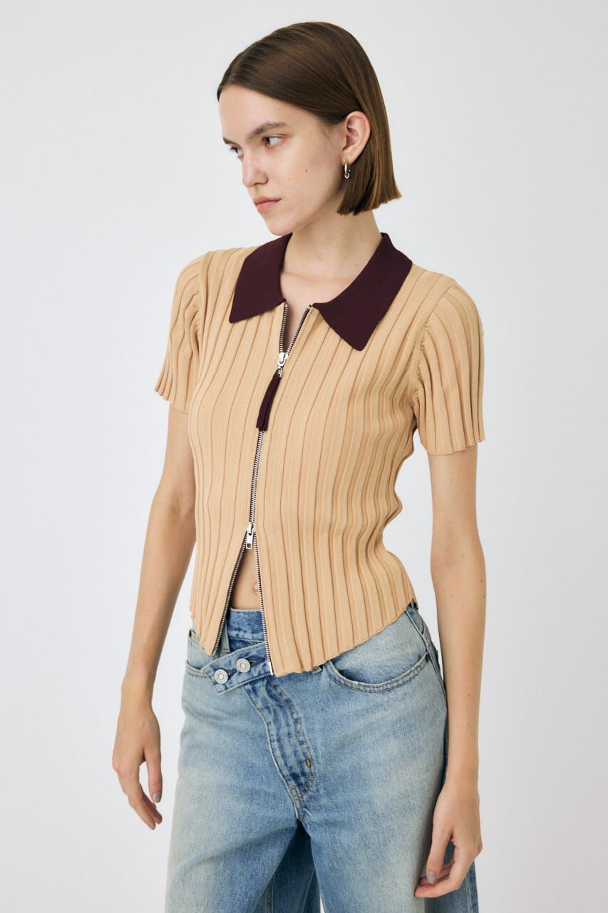 MOUSSY「ZIP UP RIB KNIT H/S シャツ」|シャツ・ブラウス|