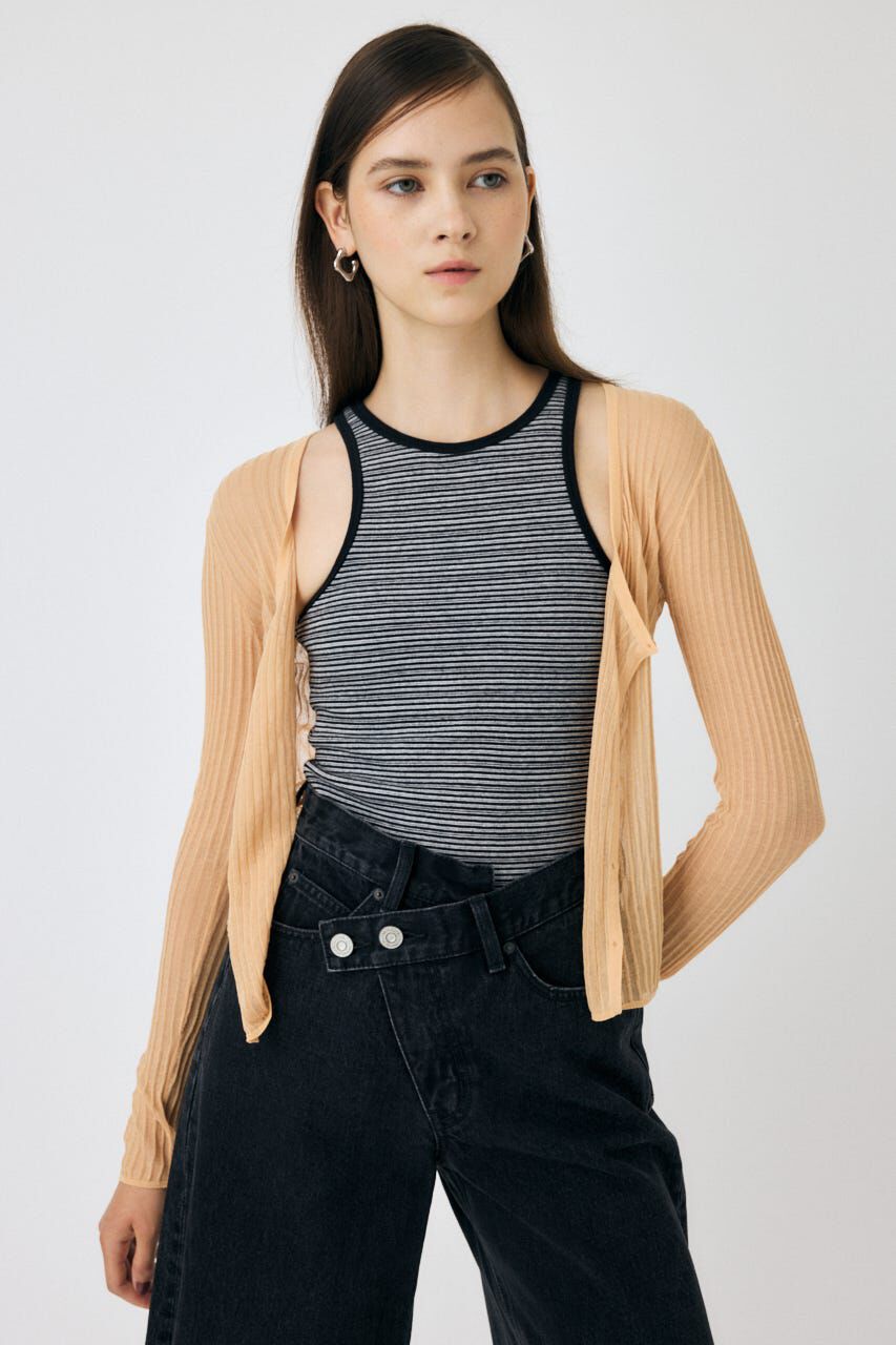 MOUSSY「SHEER RIB カーディガン」|カーディガン|L/ORG1