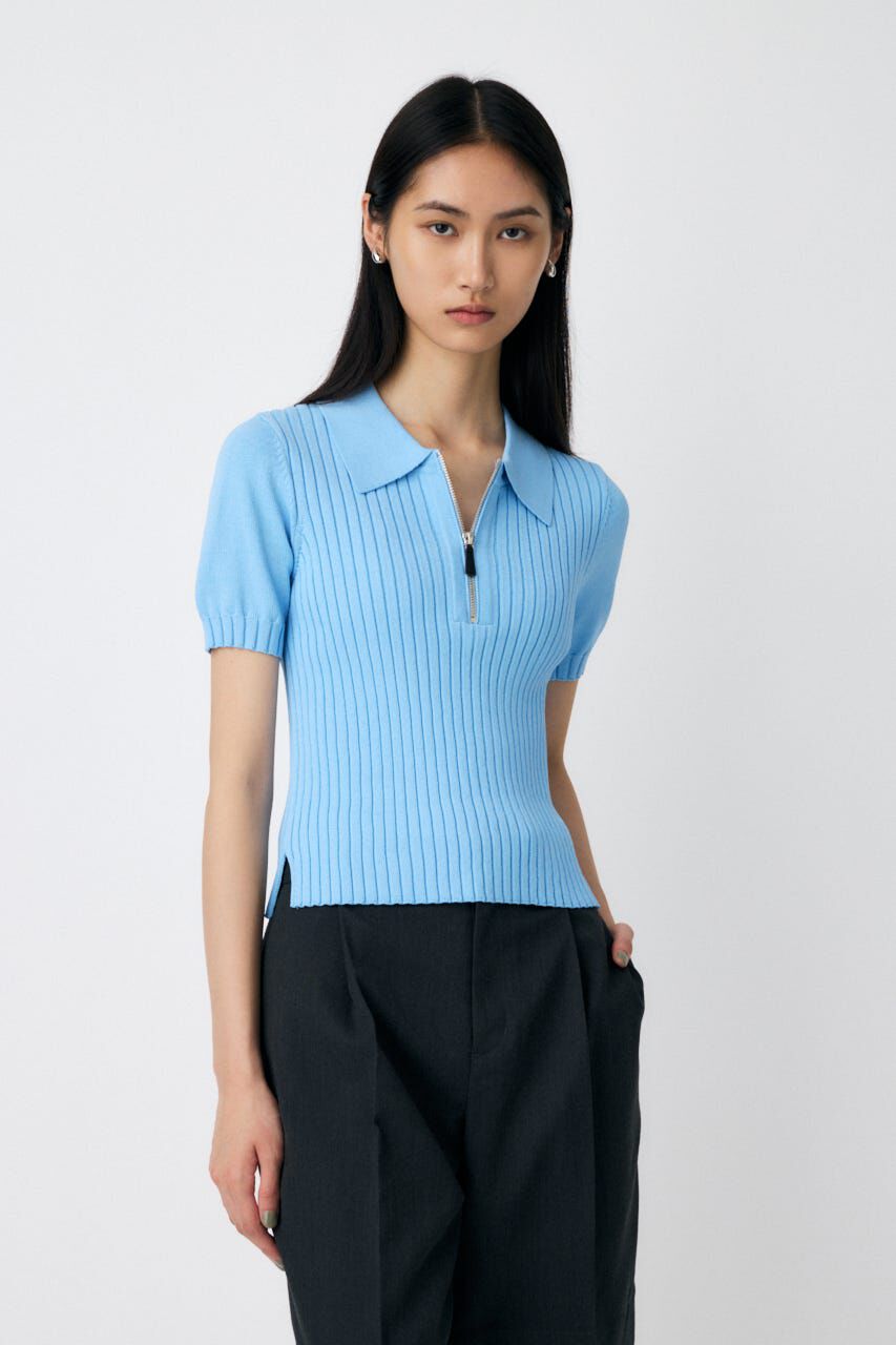 MOUSSY「HALF ZIP CLASSIC ポロ トップス」|ニット・セーター|L/BLU1