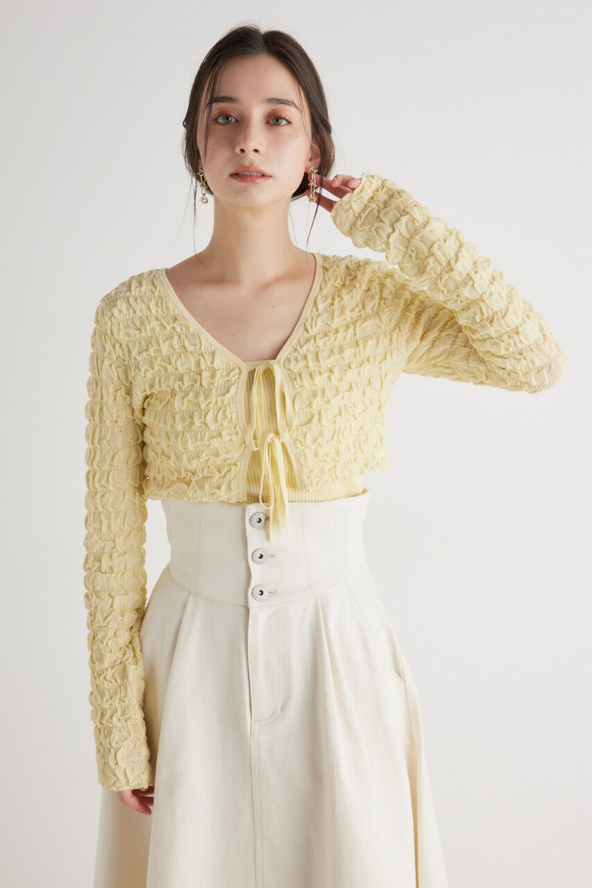 rienda「シャーリングカーデSET Knit TOP」|ニット・セーター|YEL