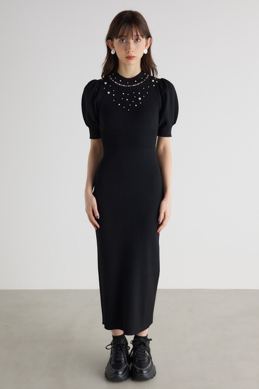 rienda「2WAYネックリボンフェイクパールKnit OP」|ワンピース|