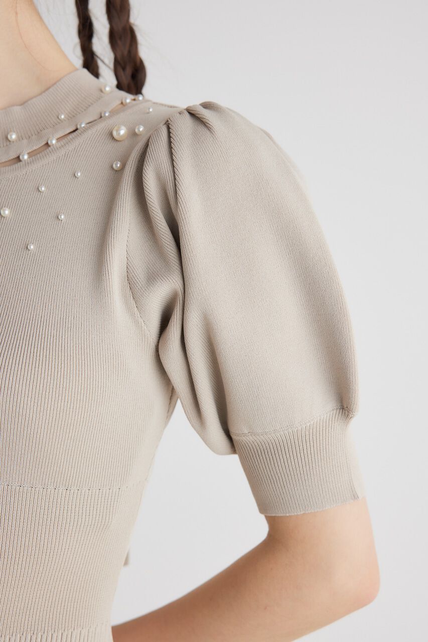 rienda「2WAYネックリボンフェイクパールKnit OP」|ワンピース|