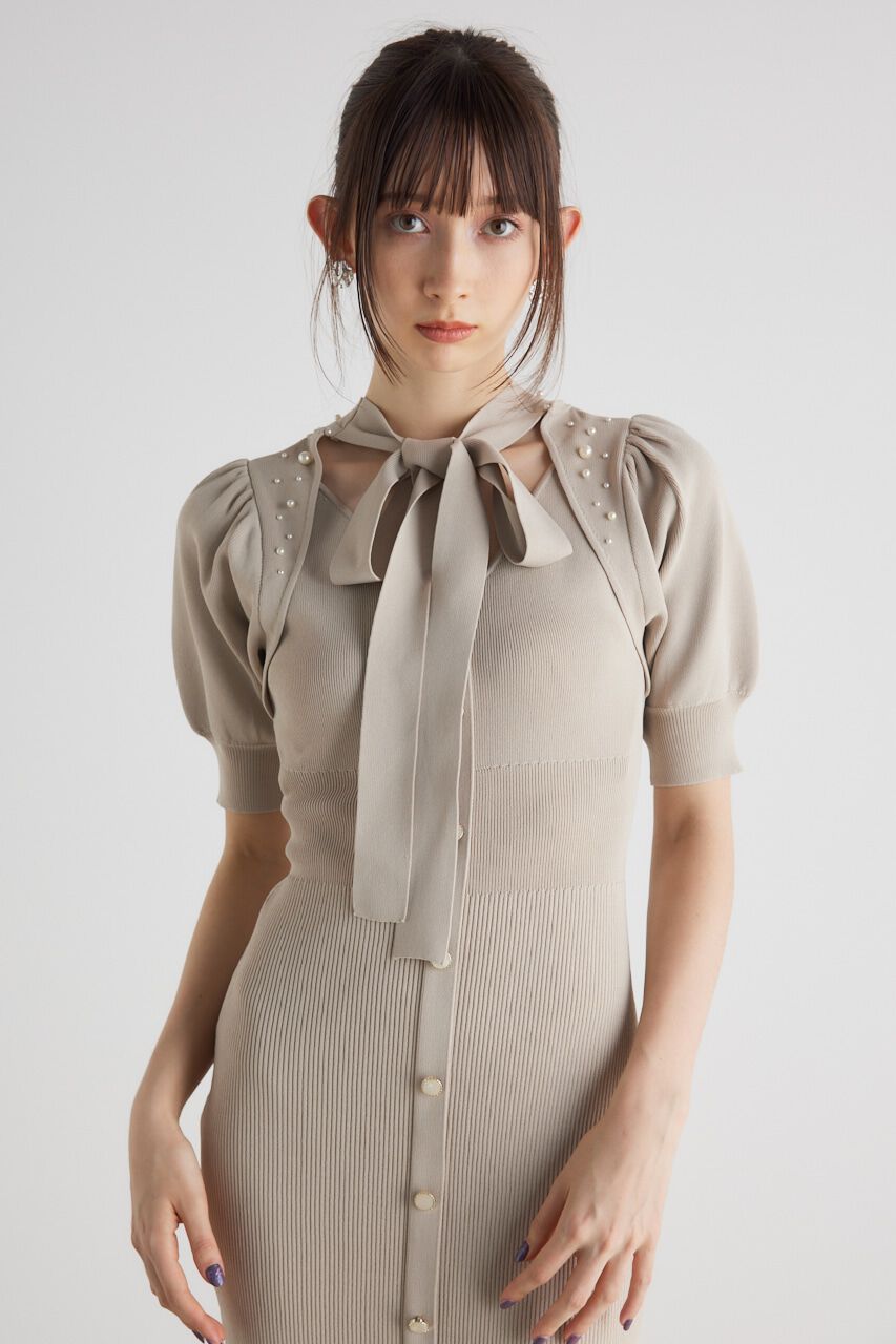 rienda「2WAYネックリボンフェイクパールKnit OP」|ワンピース|