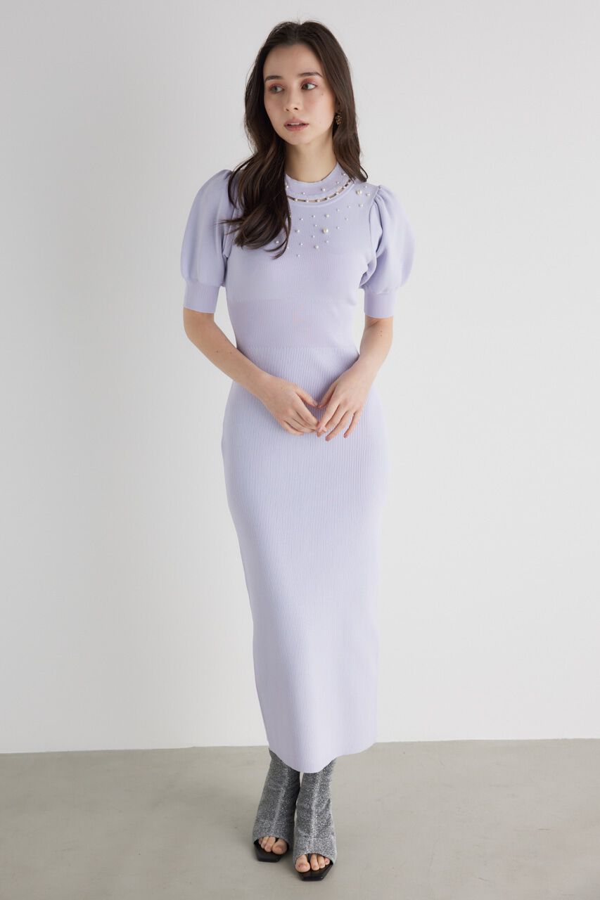 rienda「2WAYネックリボンフェイクパールKnit OP」|ワンピース|